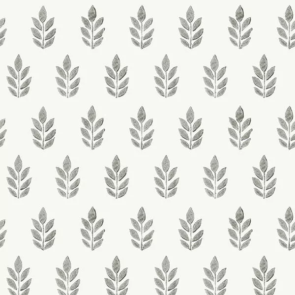 3122-11300 Ervic Charcoal Leaf Block Print Wallpaper