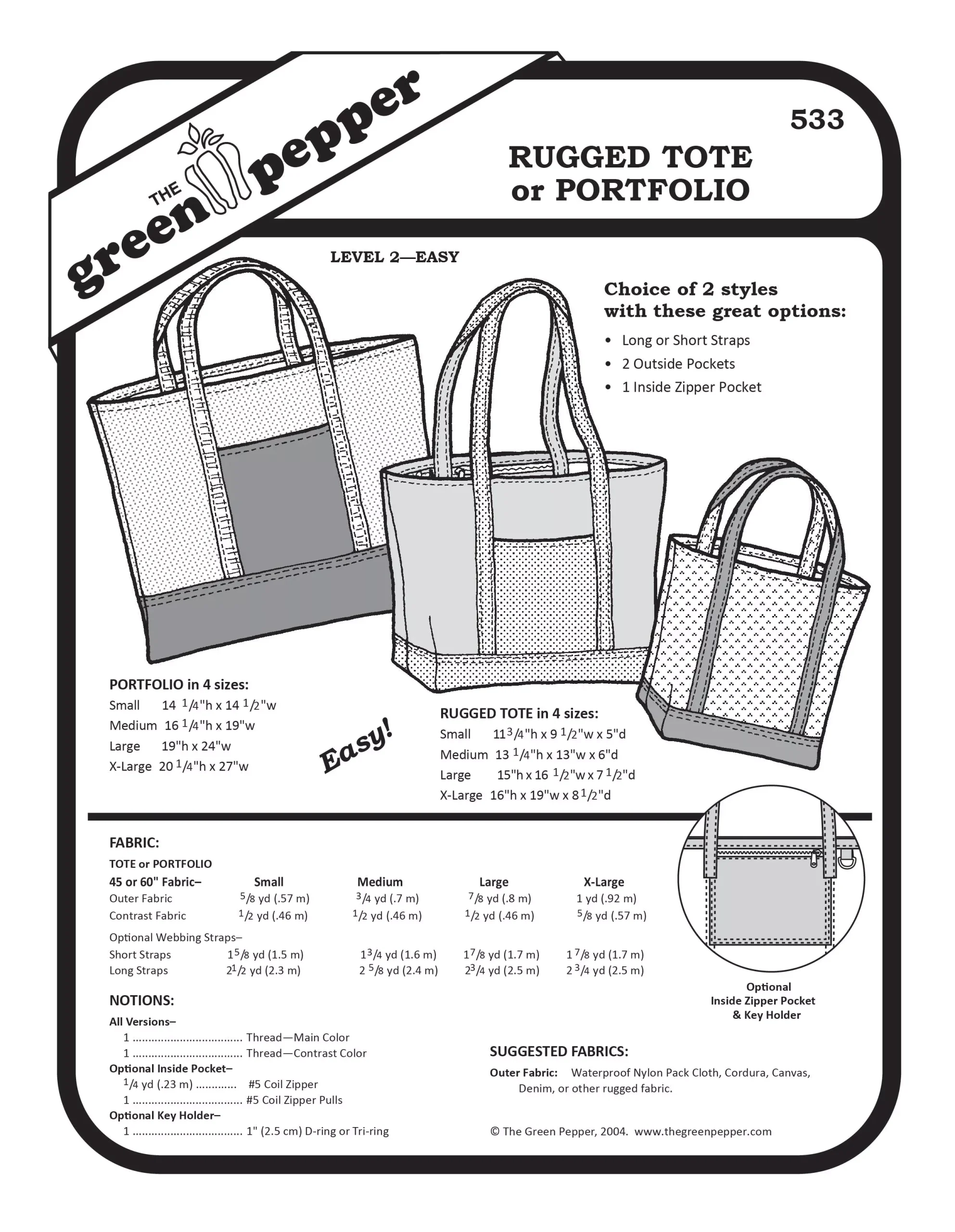 533 – Rugged Tote & Portfolio Pattern - PDF PATTERN