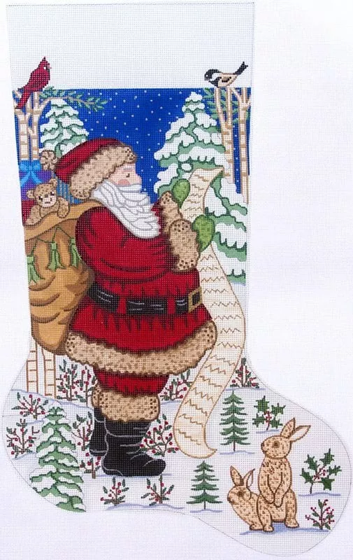 Alexa Designs –Santa in Forest with List Stocking