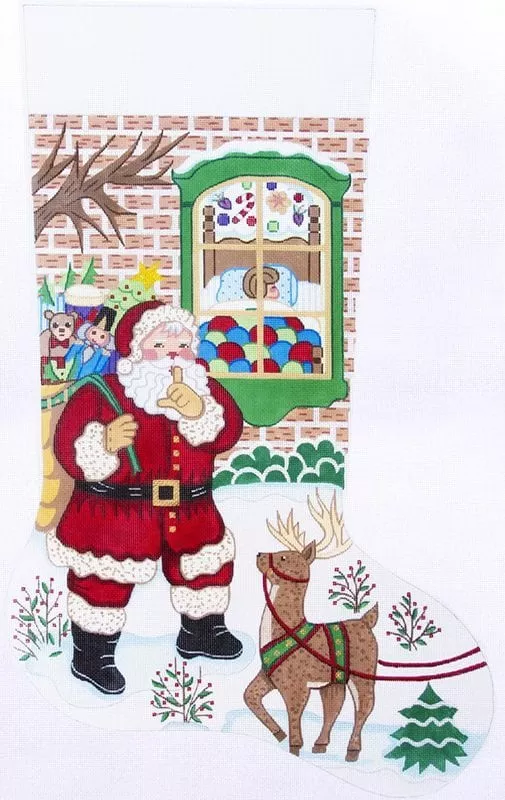 Alexa Designs –Santa Outside Boy’s Window Stocking