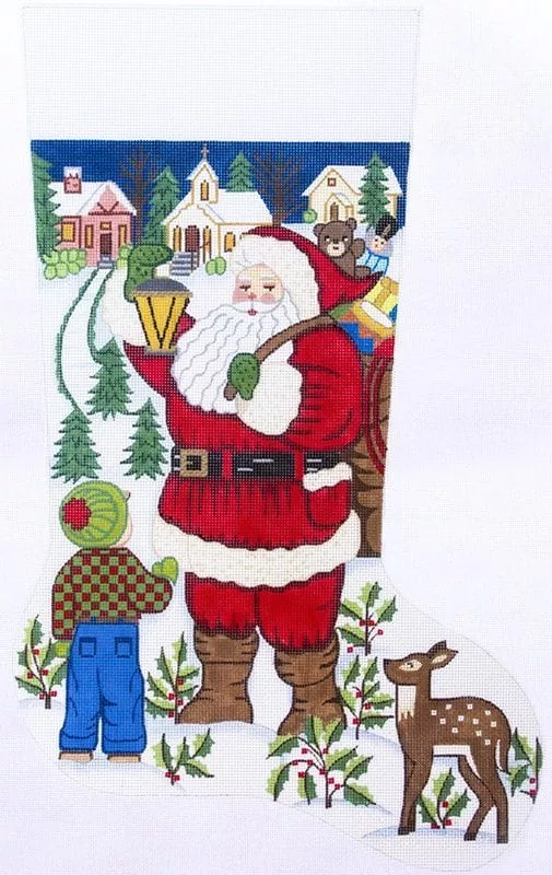 Alexa Designs –Santa with Boy and Lantern Stocking