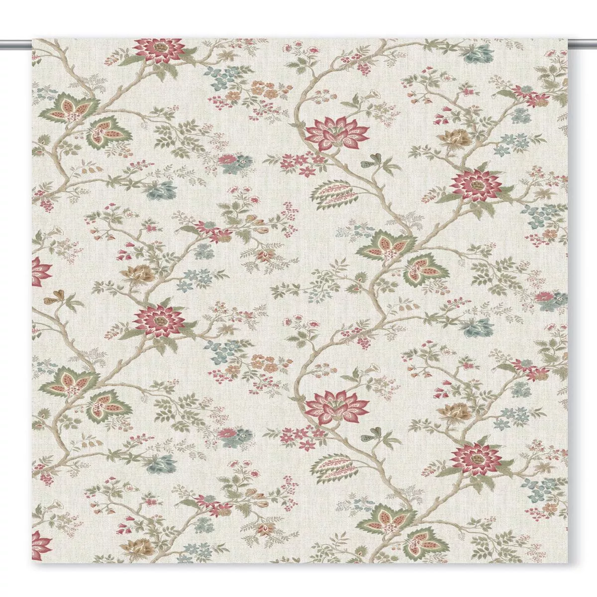 ‘Ancient Ivory’ Fabric by the Yard (Cream/ Red/ Olive Green)