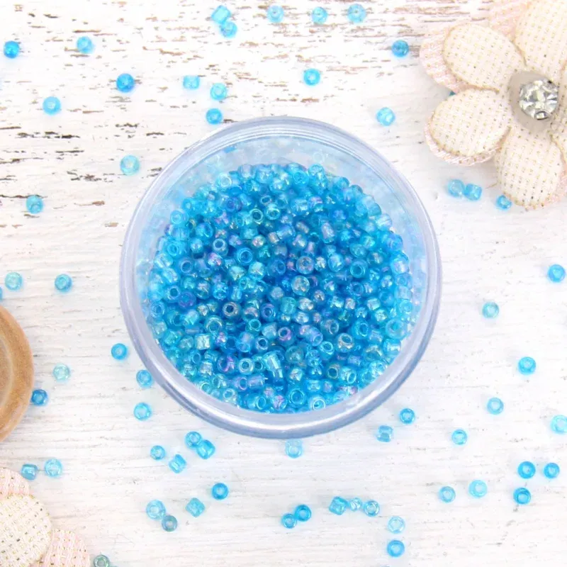 Aqua Glass Seed Beads, Size 12, Round
