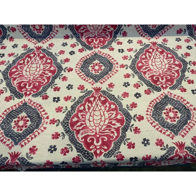 Avo Raspberry Floral Dark Pink Linen Drapery Upholstery Fabric by the yard