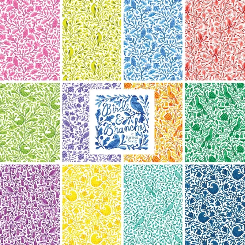Birds and Branches Fat Quarter Bundle – Bright, 12pcs