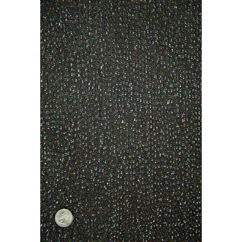 Black Dark Copper Sequins & Beads on Chiffon Fabric