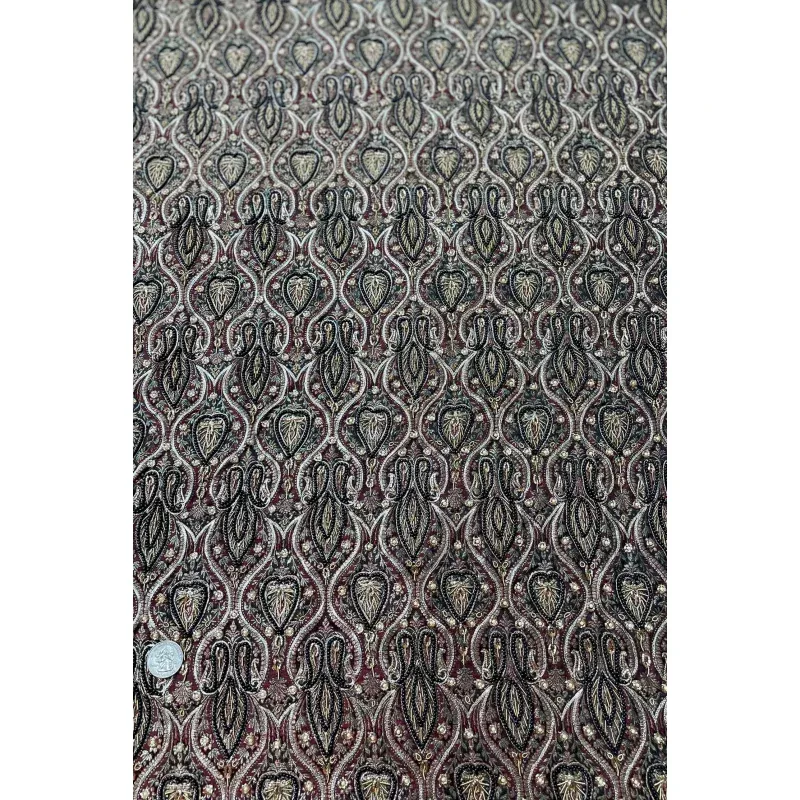 Black Gold Beading on Maroon Brocade