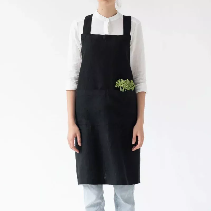 Black Linen Crossback Apron