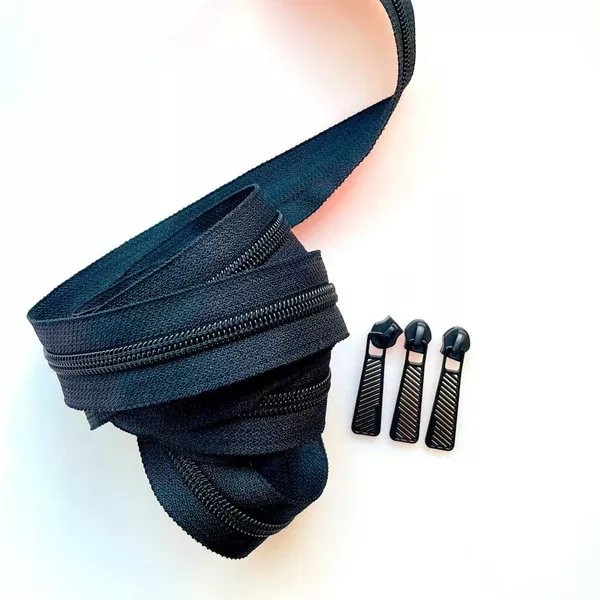 Black Zipper Tape with Matte Pulls - 3 Yards Continuous