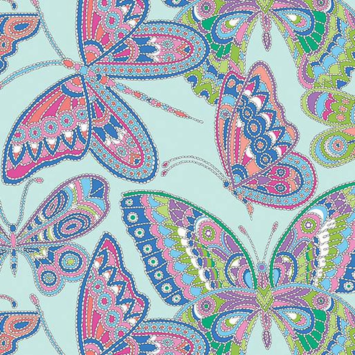 Blooming Denim Butterflies Aqua Multi