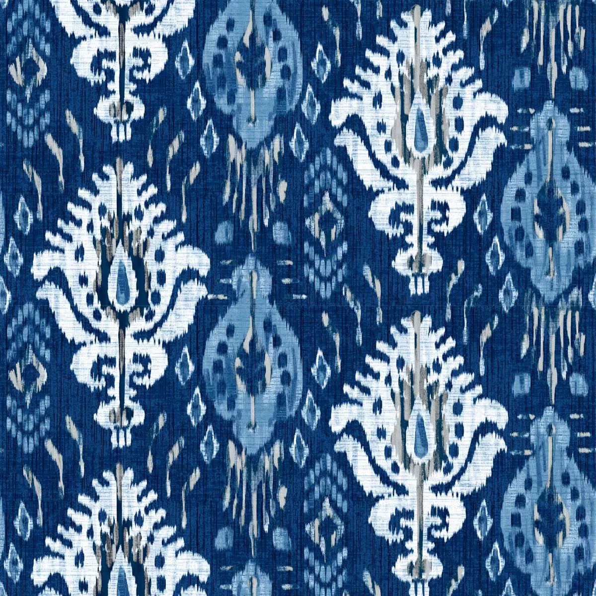 Blue Ikat Damask Fabric