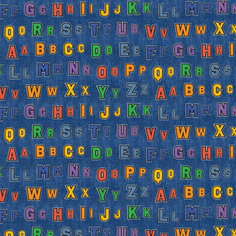 Blue Patch Perfect Alphabet Rows Cotton 43/44 Fabric Per Yard