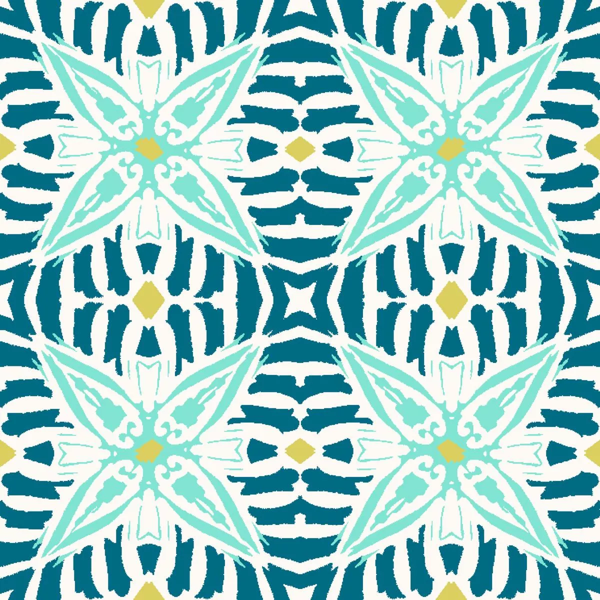 Boho Tile on Teal & Aqua Fabric