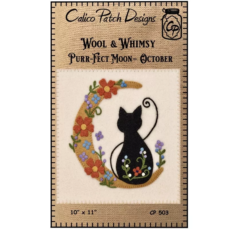 Calico Patch Designs Wool & Whimsy – Purr-fect Moon October Wall Hanging Pattern