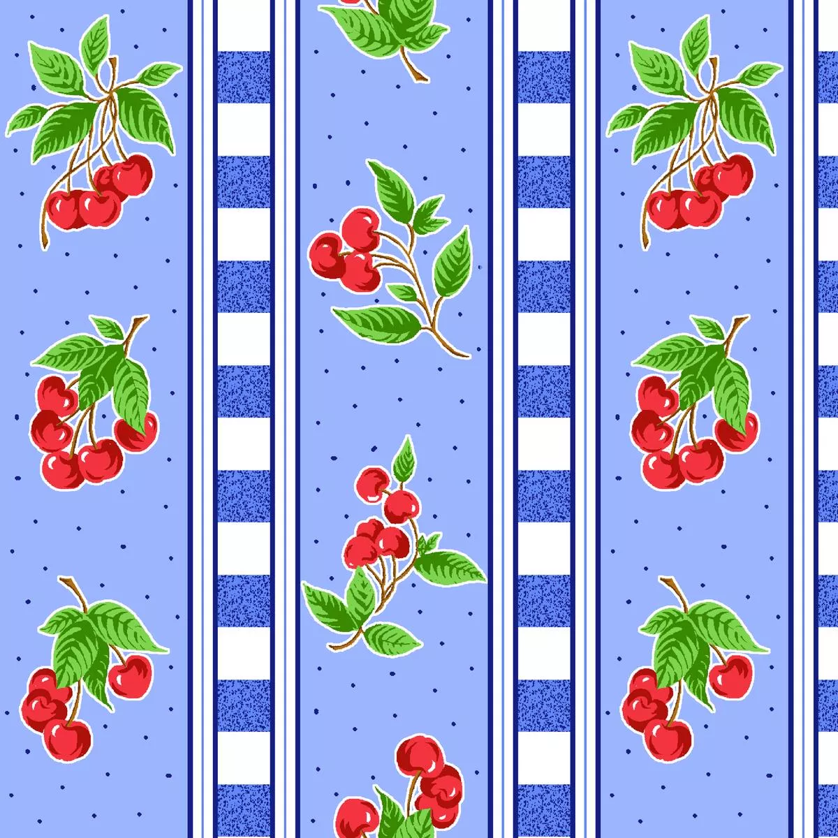 Cherry Stripes on Blue Fabric