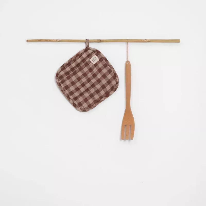 Chocolate Gingham Linen Potholder