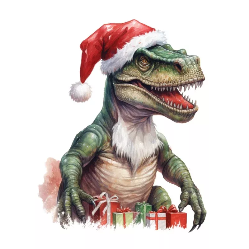 Christmas Animals T-Rex #4 Fabric Panel