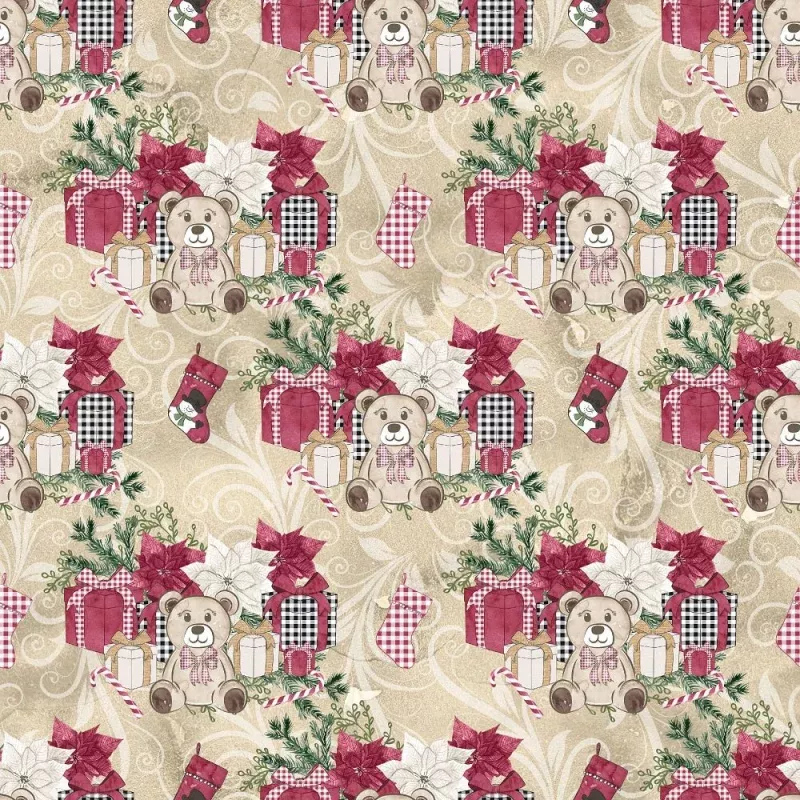 Christmas Home Elements on Vines Fabric – Tan