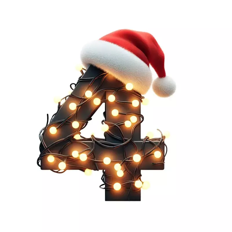 Christmas Lights Wrapped Letter ”4” Fabric Panel
