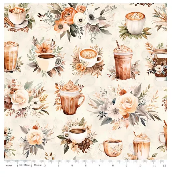 Coffee Time Main Cream 45" wide fabric per yard