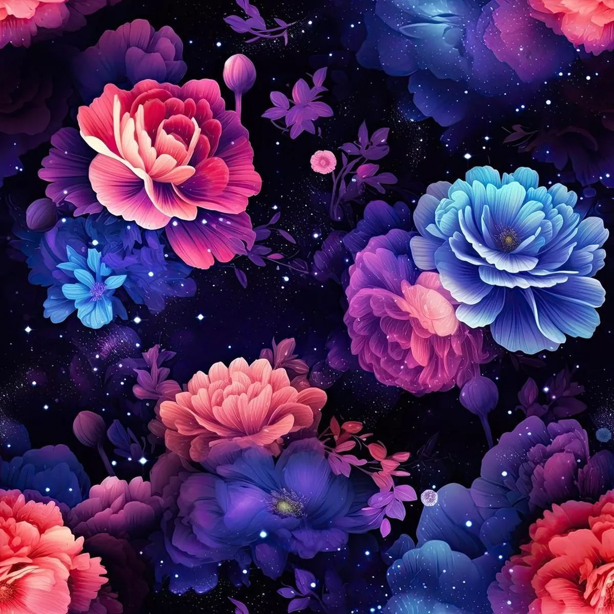Cosmic Galaxy Floral Pattern #8 Fabric