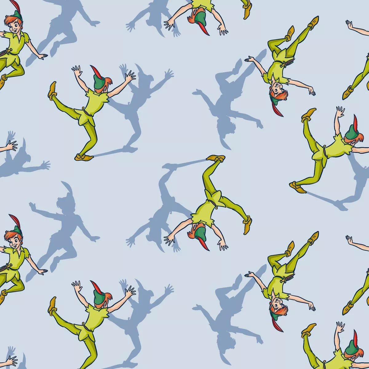 Disney Peter Pan Chasing Shadow on Blue Fabric