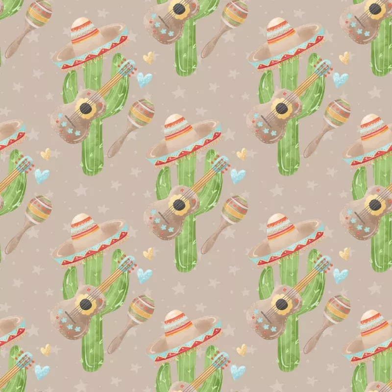 Fiesta! Cactus with Hats Fabric – Brown