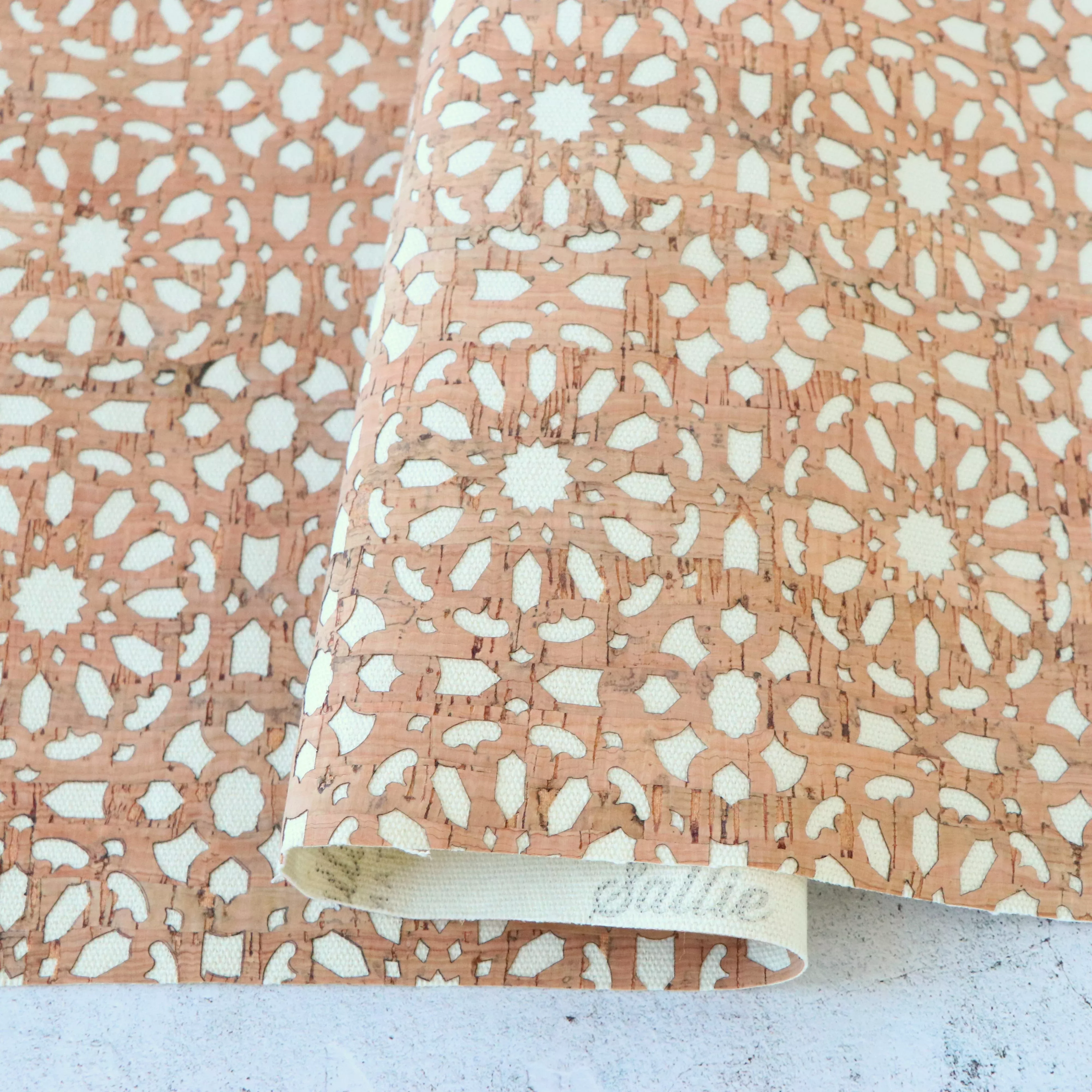 FLAWED- Lite Cream Canvas Backed Mandala Cork Fabric