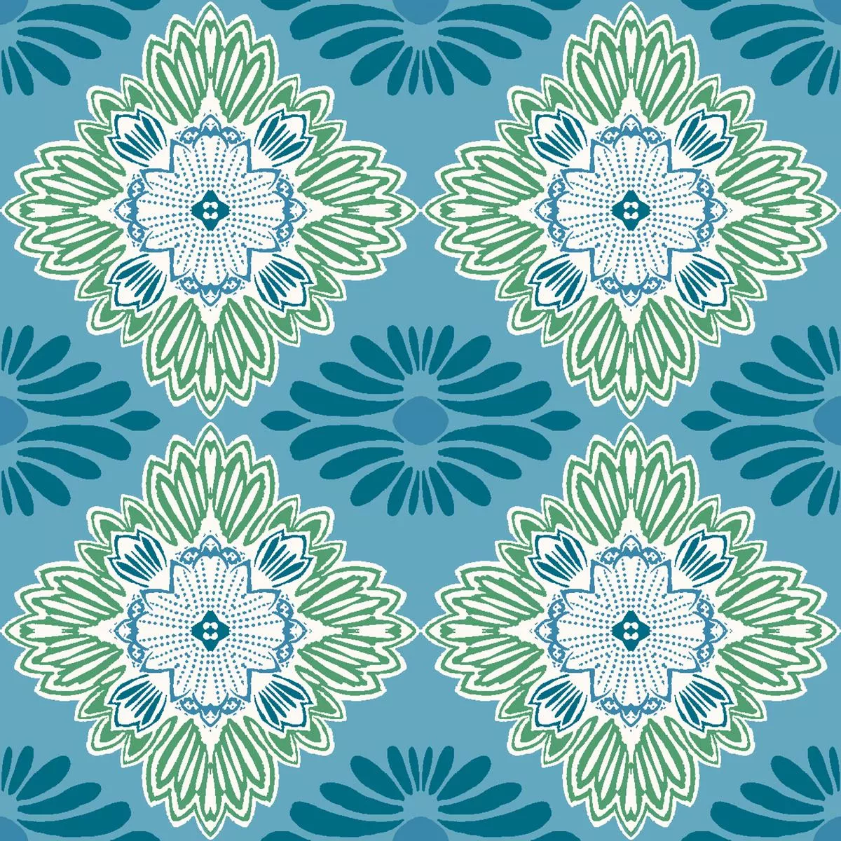 Floral Diamond on Blue Fabric