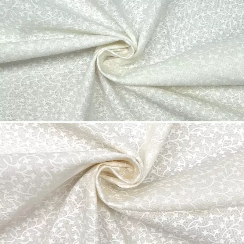 Frosted Vines Cotton Lacquer Fabric White