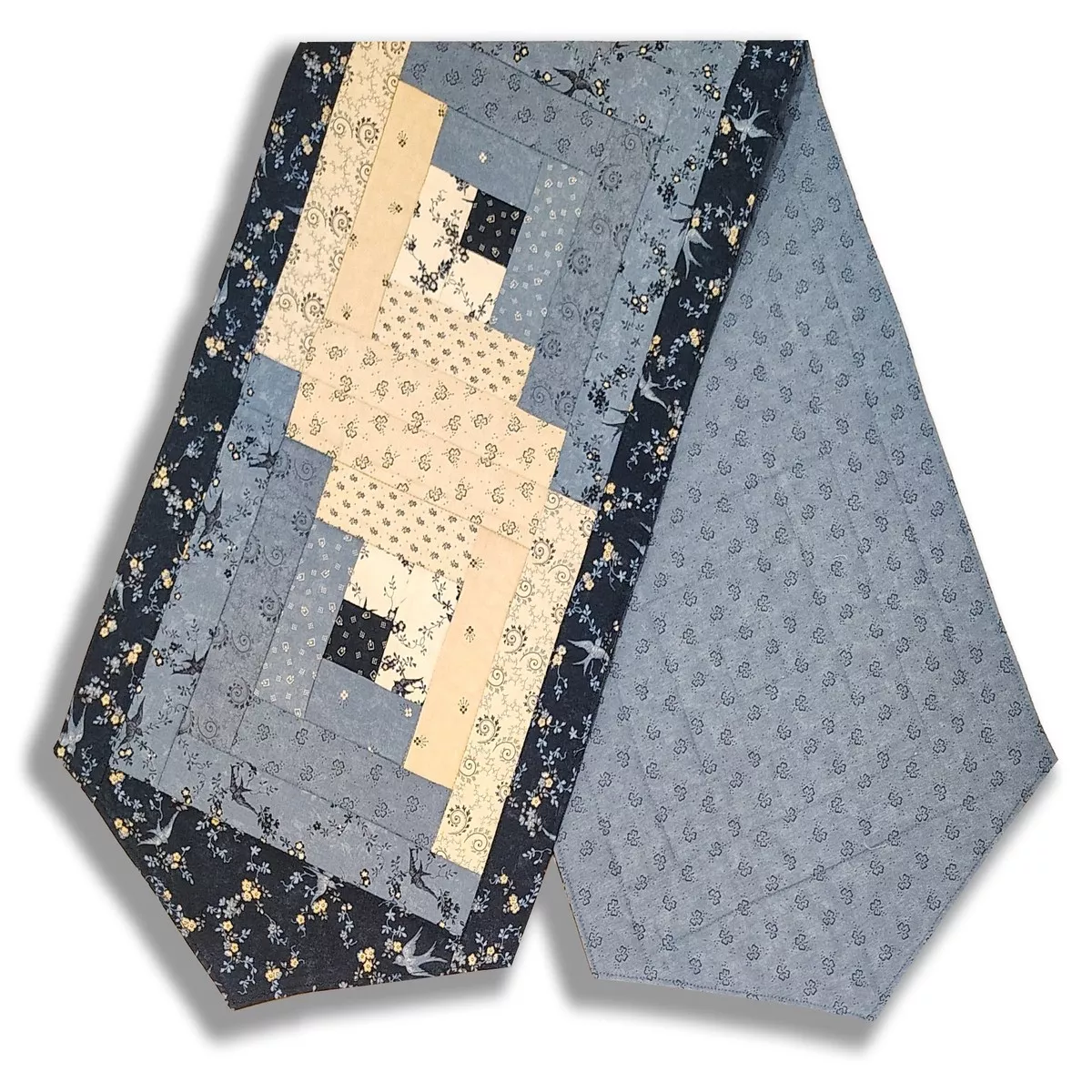 Fully FINISHED Log Cabin Table Runner – Moda – Bluebird’s Nest Light Blue