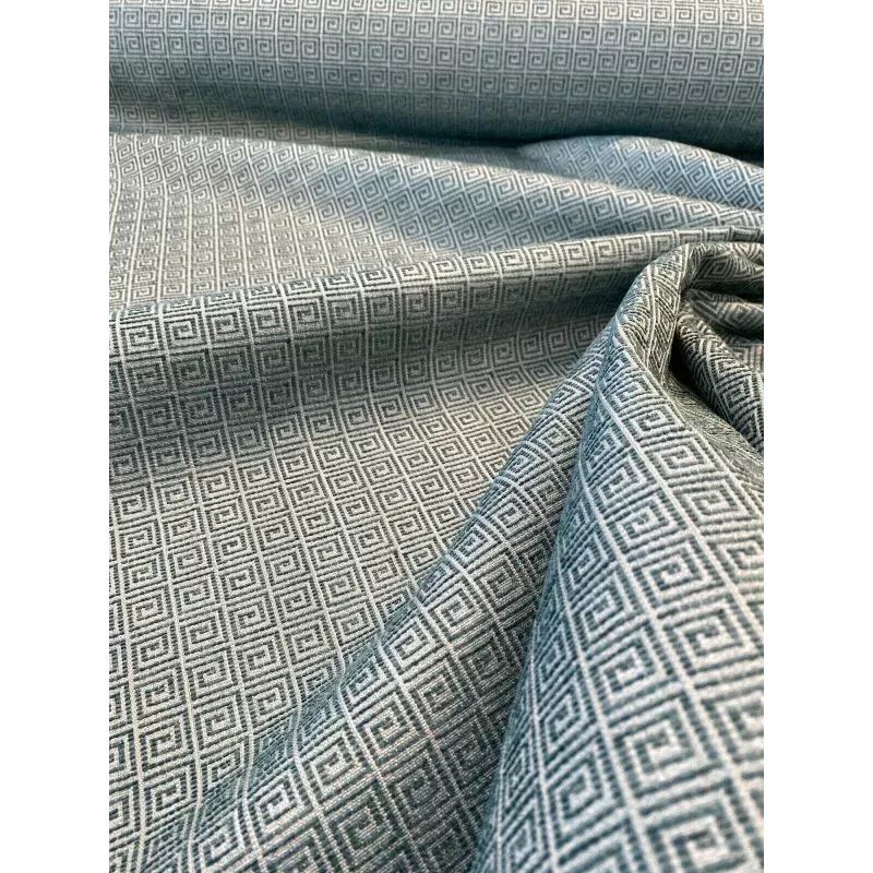Greek Key Azure Tide Alexis Brocade Jacquard Fabric by the yard