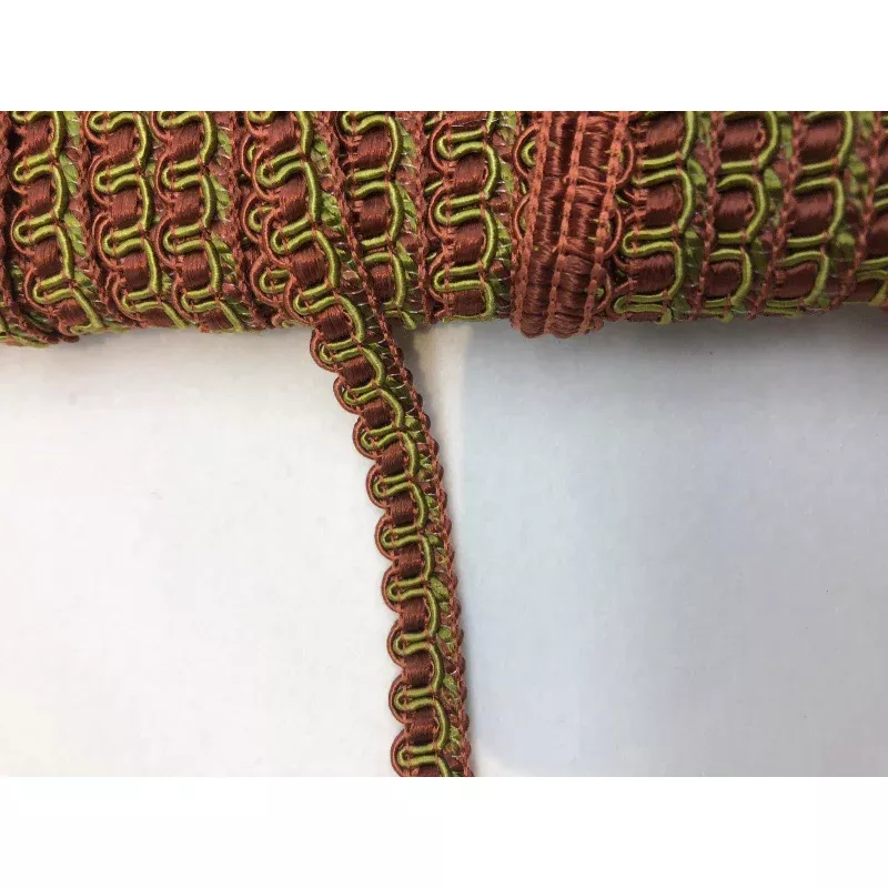 Green and Rust Decorative Scroll Style Braid Gimp Trim