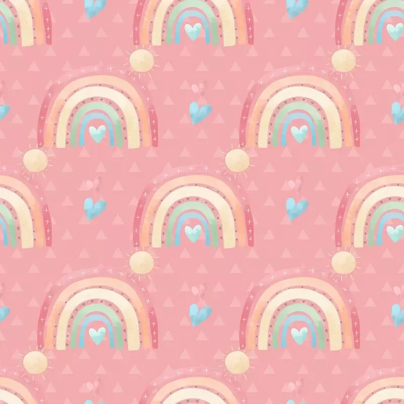 Happy Rainbows & Triangles Fabric – Pink