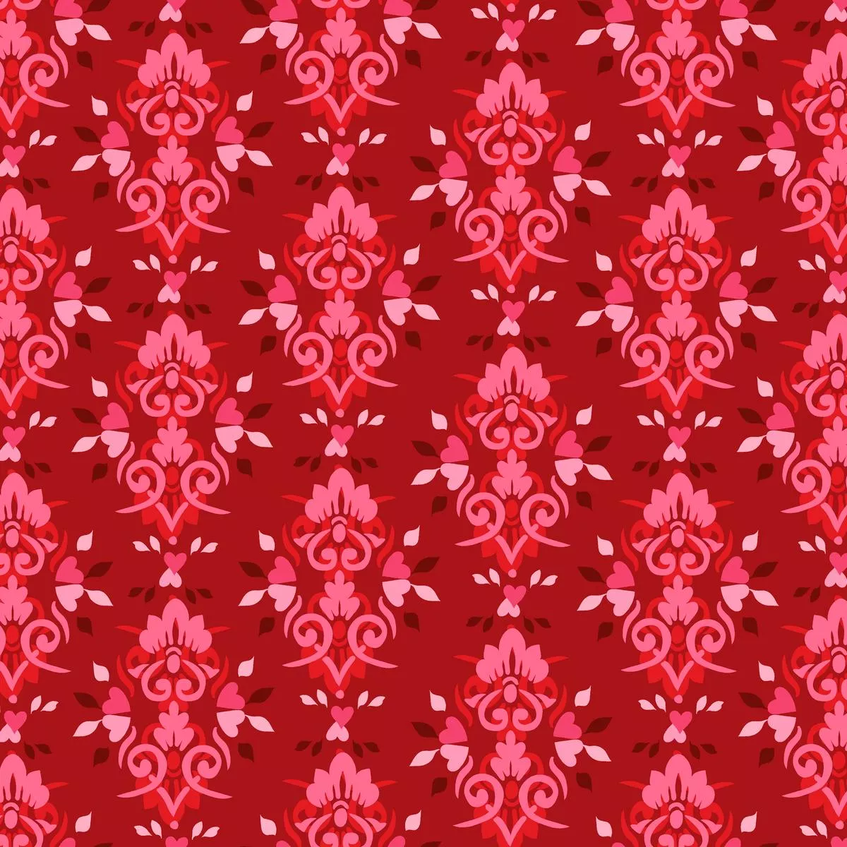 Hearts A Fire on Crimson Fabric