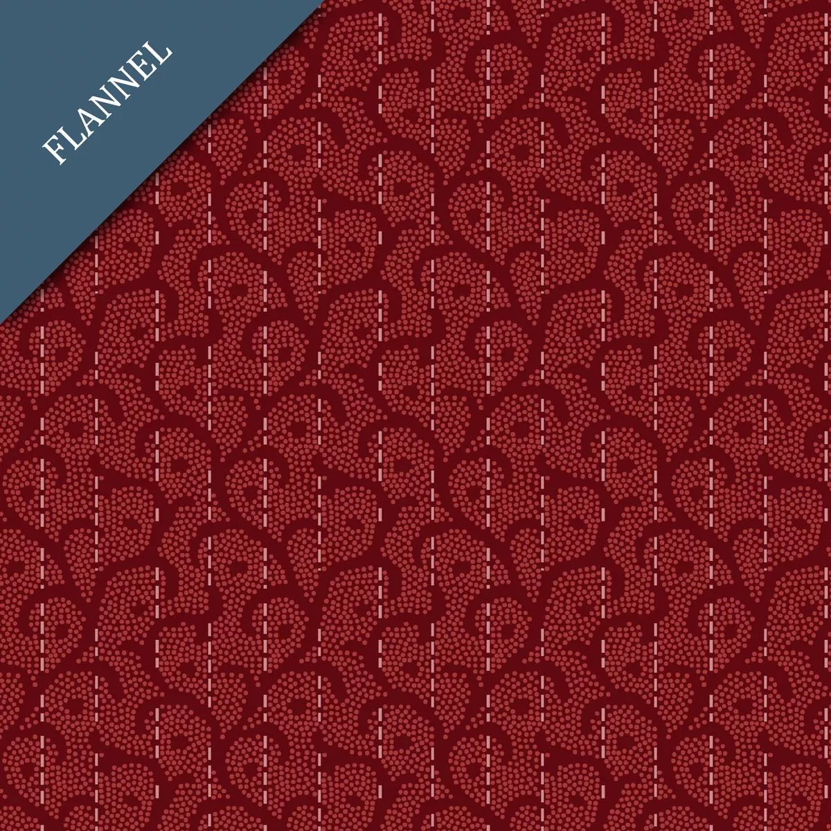 Heritage Woolies FLANNEL Fabric Stitched Scroll Red