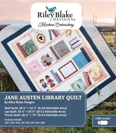 Jane Austen Library Quilt – Machine Embroidery USB
