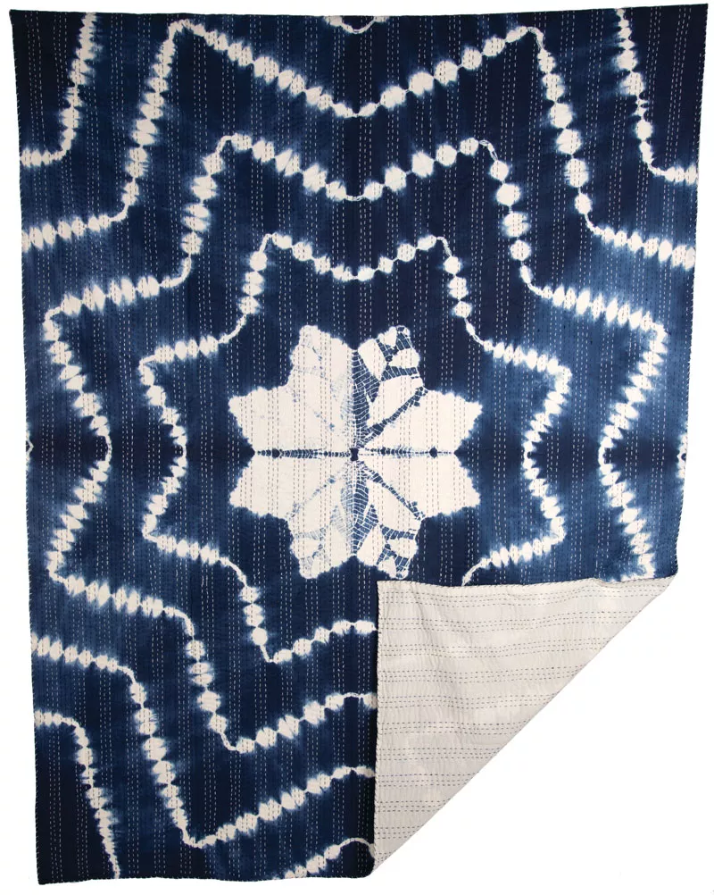 Kantha Indigo Throw: Starburst (70" x 90")