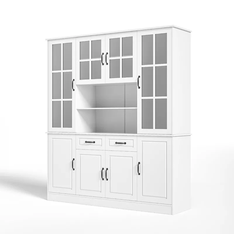 Kitchen Storage Cabinet with Glass Doors White