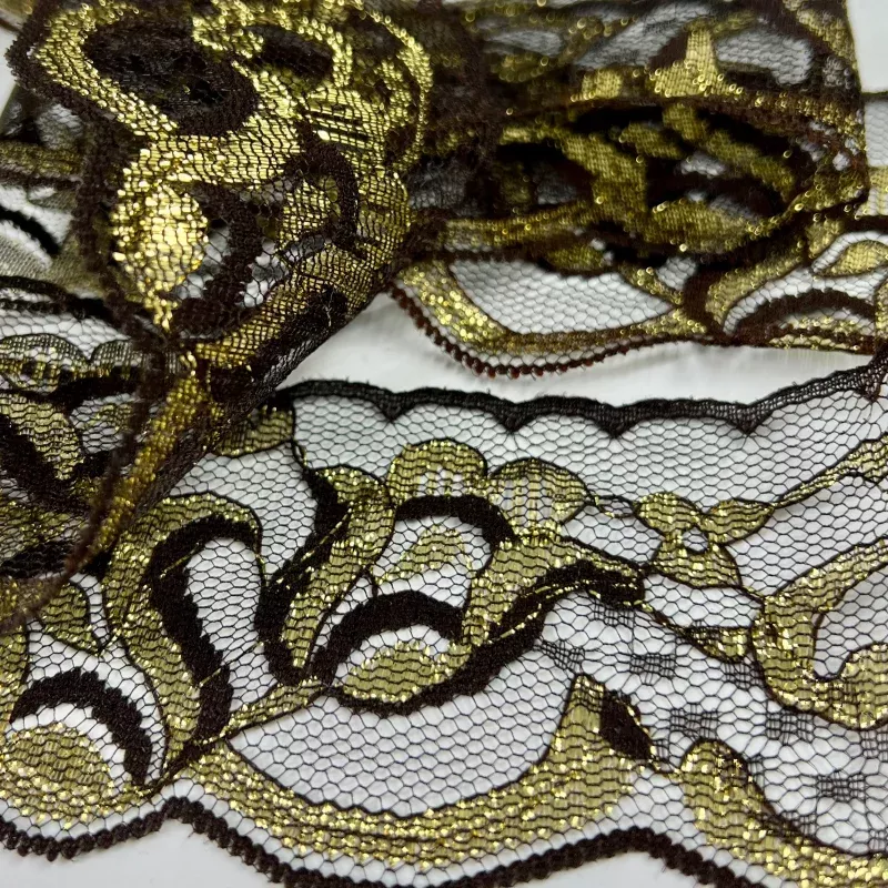 Metallic Accented Lace Trim – Brown & Gold