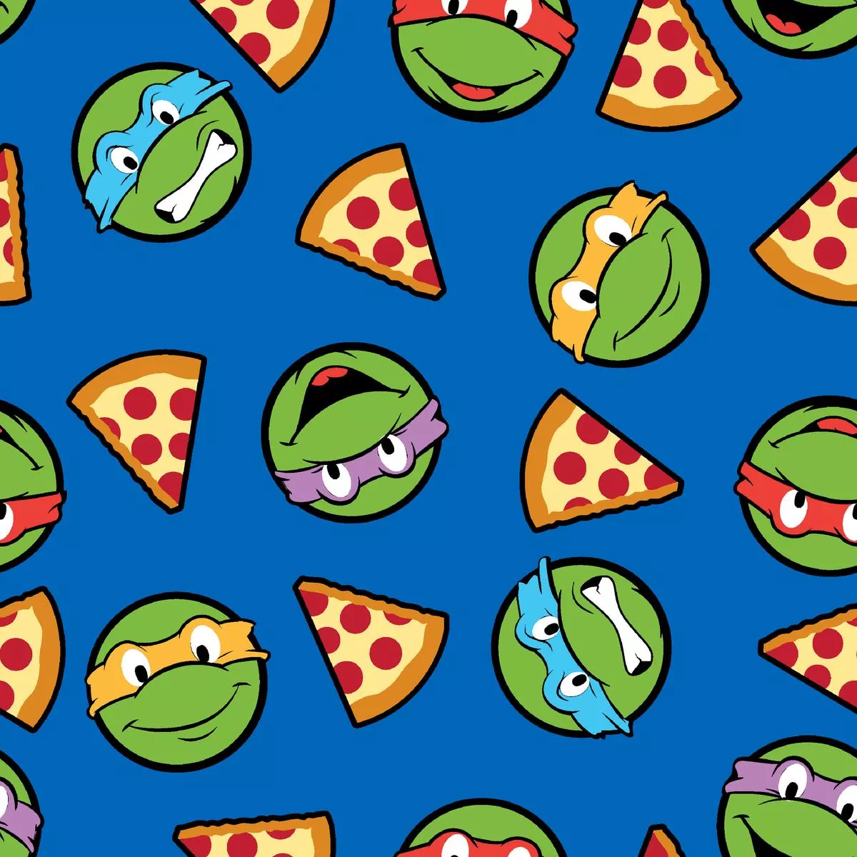 Nickelodeon TMNT Blue Faces & Pizza Fabric