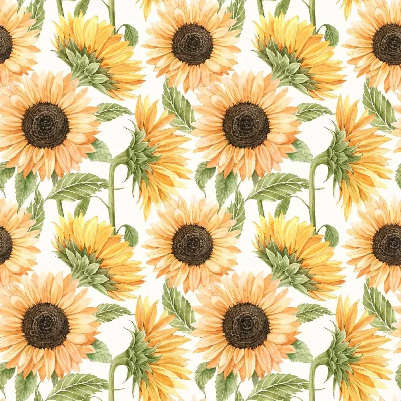 Painted Sunflowers Fabric – White