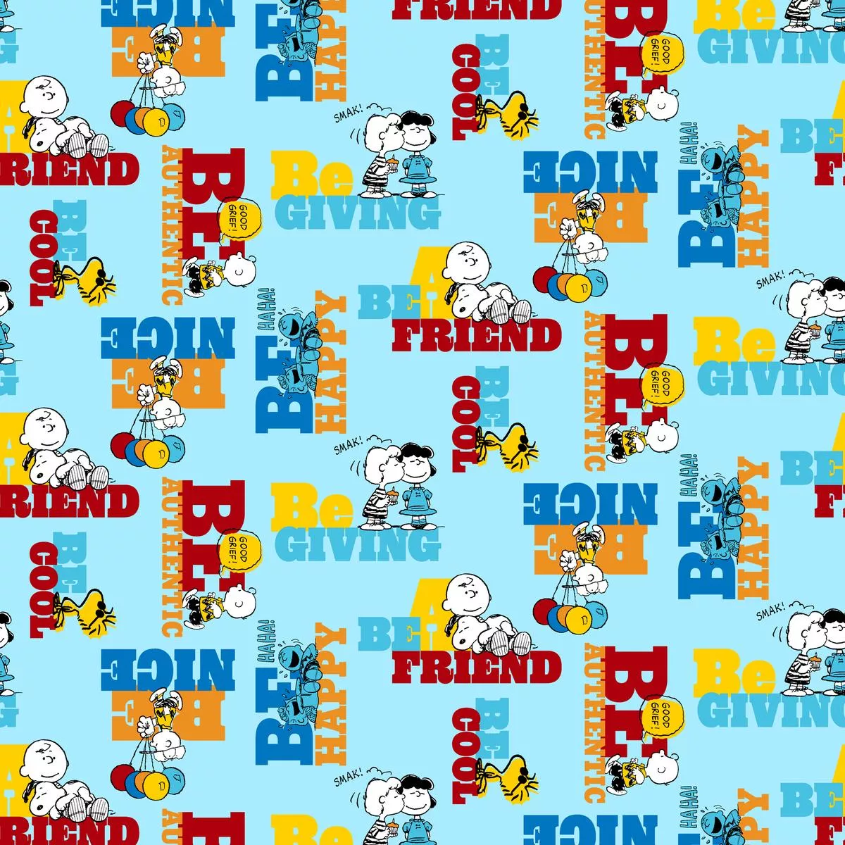 Peanuts Friends on Light Blue Fabric