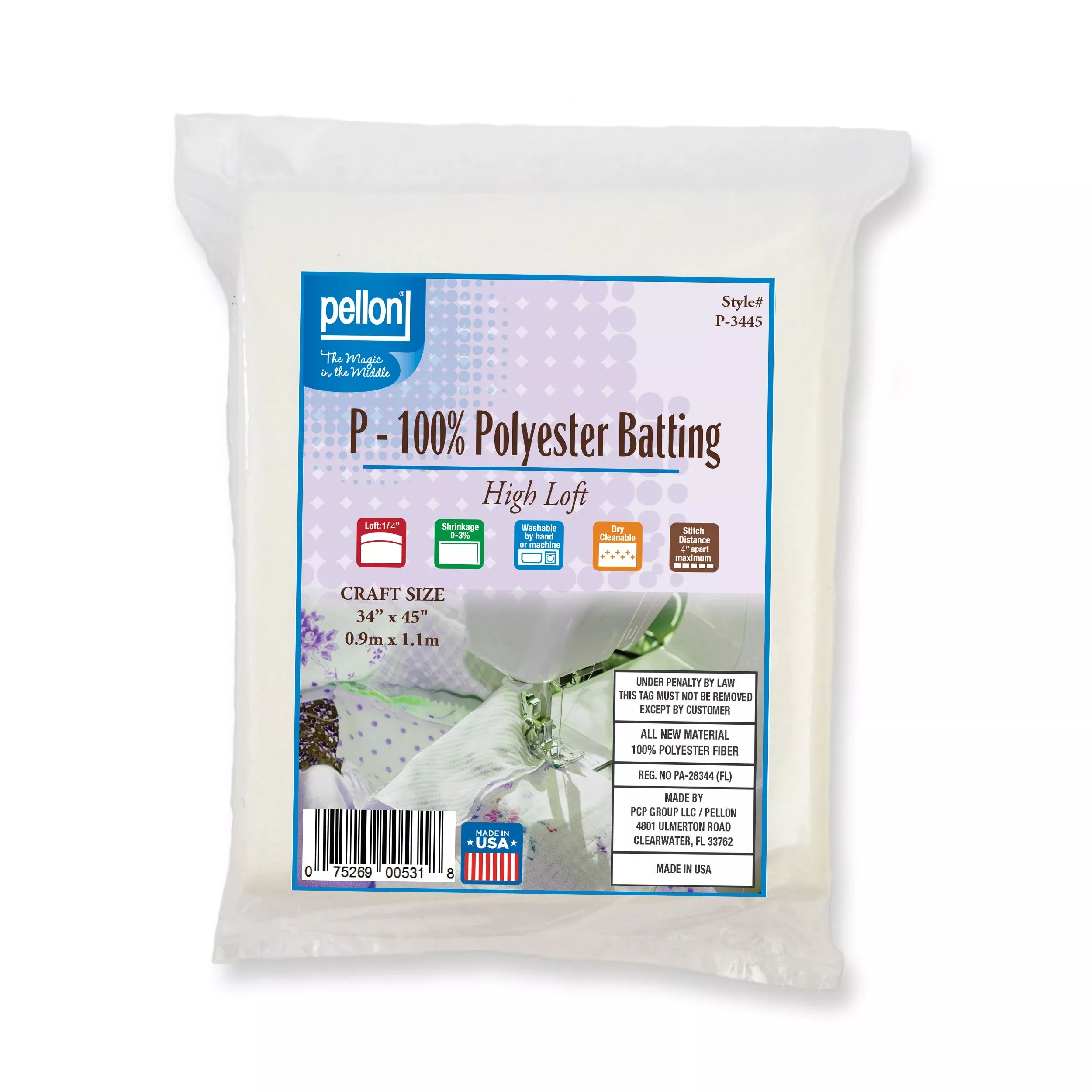 Pellon Polyester Batting 34" x 45" Craft Size Package.