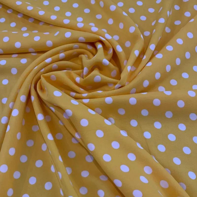 Polka Dot Rayon Challis Fabric – Yellow White
