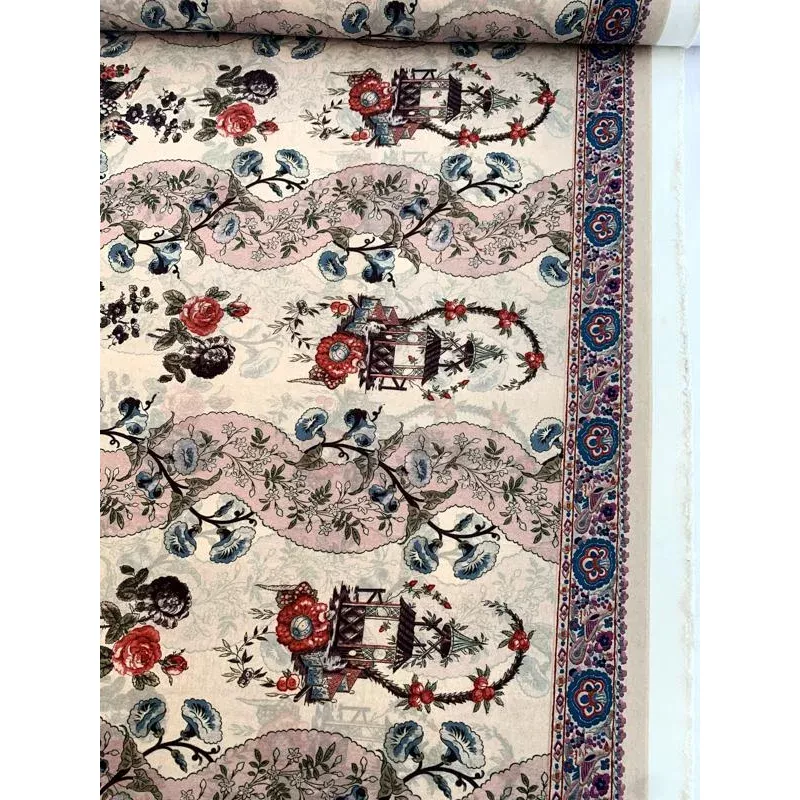 Printed on TWO SIDES Floral and Landscape Polyester Faille – Multicolor Earth