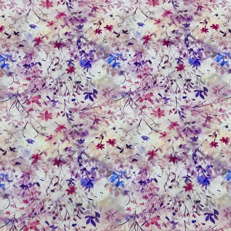 Purple Meadows Viscose Challis Fabric