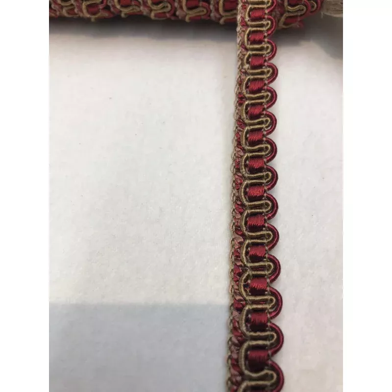 Red with Taupe Decorative Scroll Style Braid Gimp Trim