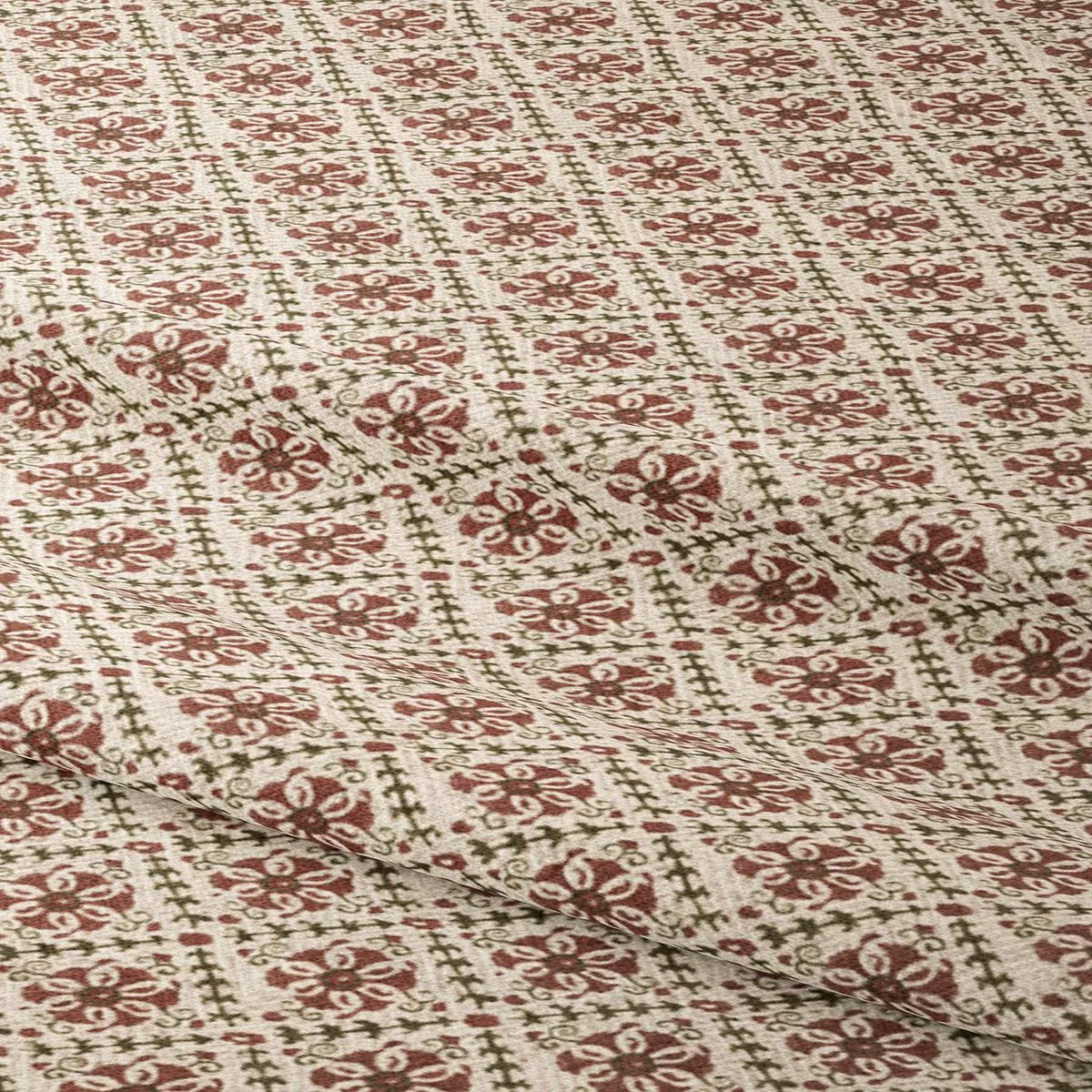 ‘Rosy Dusk’ Fabric by the Yard (Burgundy Red/ White)