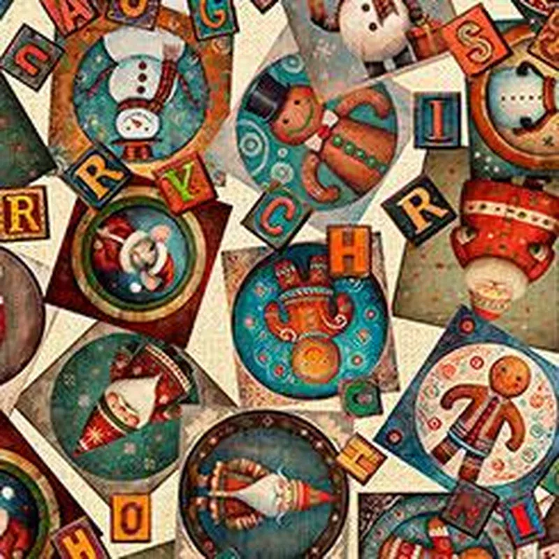 Santa’s Workshop Christmas Collage – Cream
